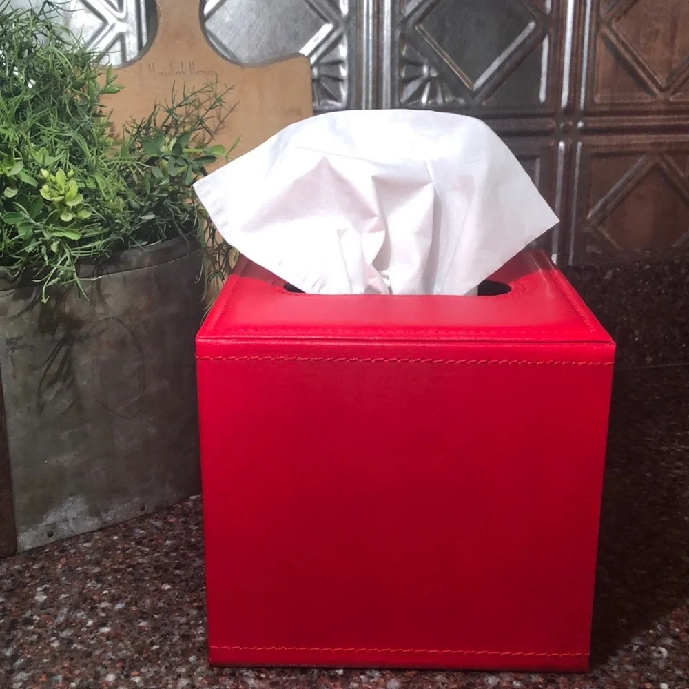 Red Tissue Box Storage Faux Leather Lined Multi-Use  Kleenex Box NWT
